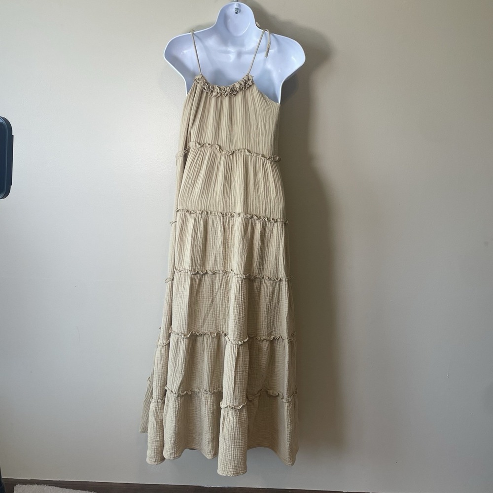 Anthropologie Charlie Holiday Senorita Maxi Dress Sz 8 Tan‎ Boho Tiered Sundress - Picture 6 of 9